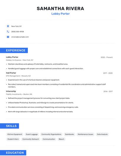 Lobby Porter Resume