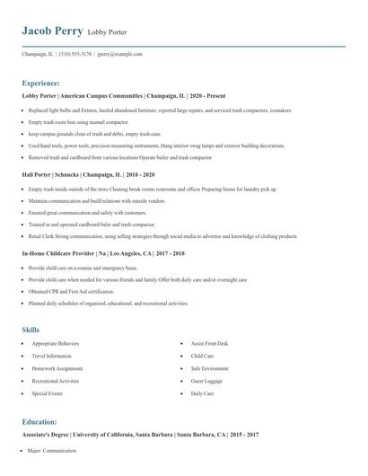 Lobby Porter Resume