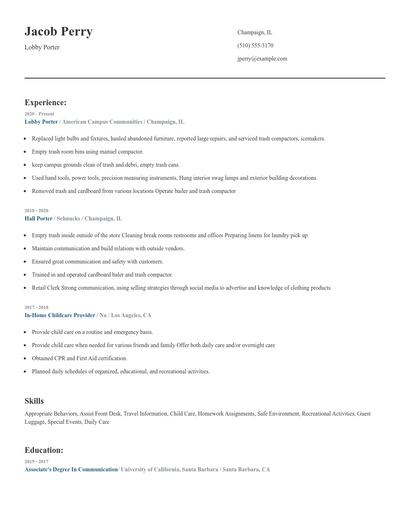 Lobby Porter Resume