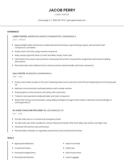 Lobby Porter Resume