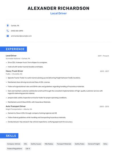 Local Driver Resume