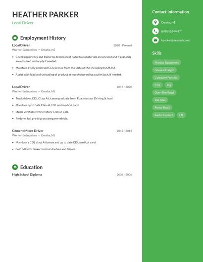 Local Driver Resume