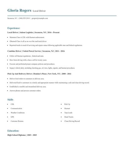 Local Driver Resume