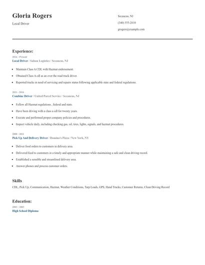 Local Driver Resume