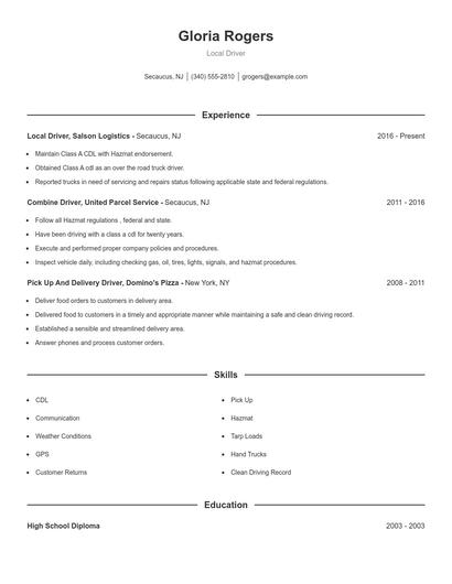 Local Driver Resume