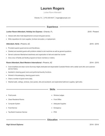 Locker Room Attendant Resume