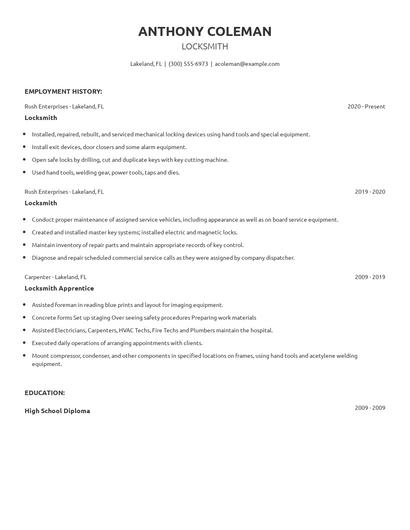 Locksmith Resume