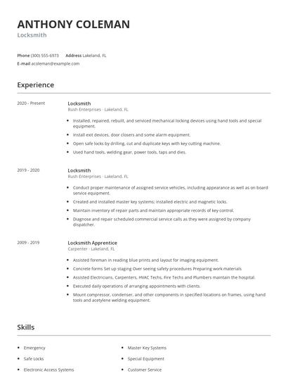 Locksmith Resume