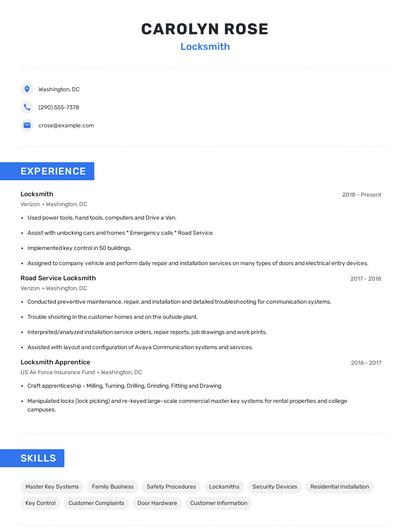 Locksmith Resume
