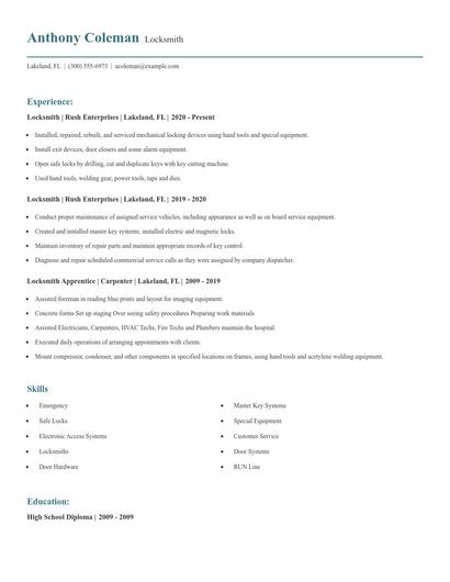 Locksmith Resume