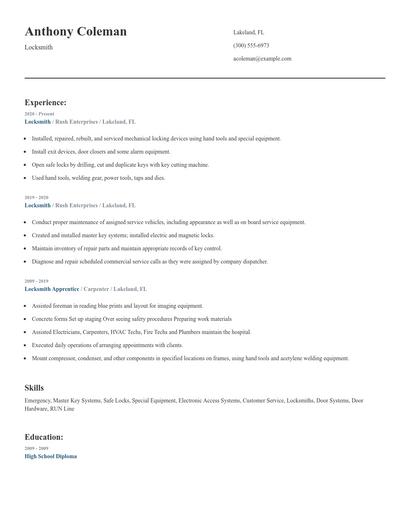 Locksmith Resume