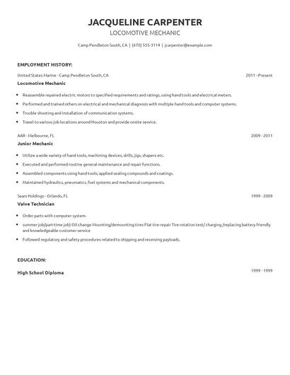 Locomotive Mechanic Resume
