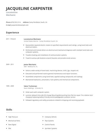 Locomotive Mechanic Resume