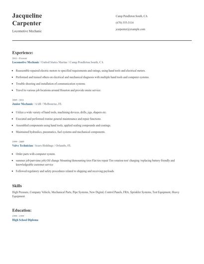 Locomotive Mechanic Resume
