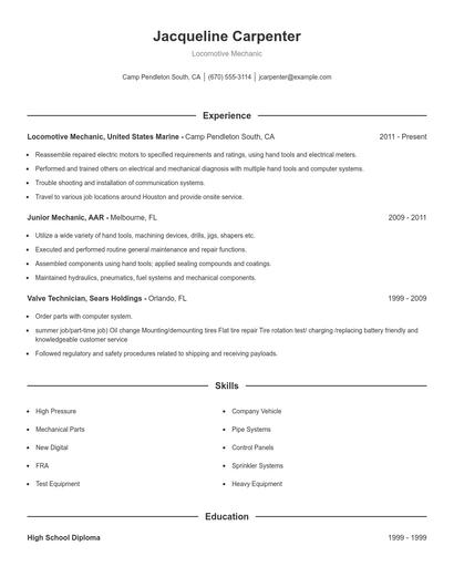 Locomotive Mechanic Resume