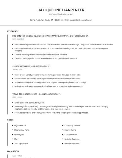 Locomotive Mechanic Resume