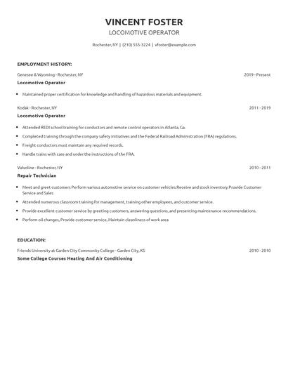 Locomotive Operator Resume
