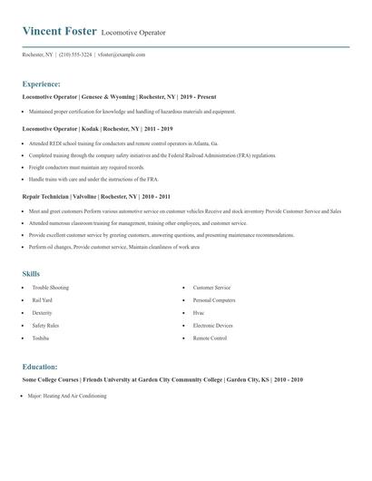 Locomotive Operator Resume