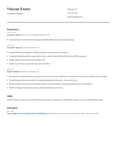 Locomotive Operator Resume