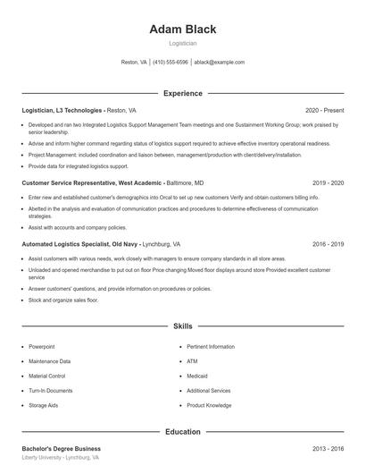 Logistician Resume