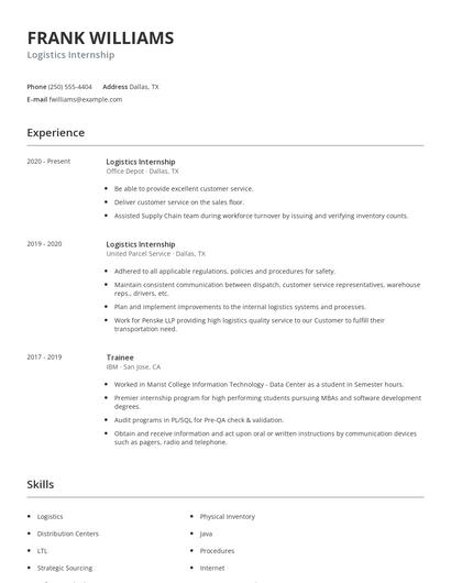 Logistics Internship Resume