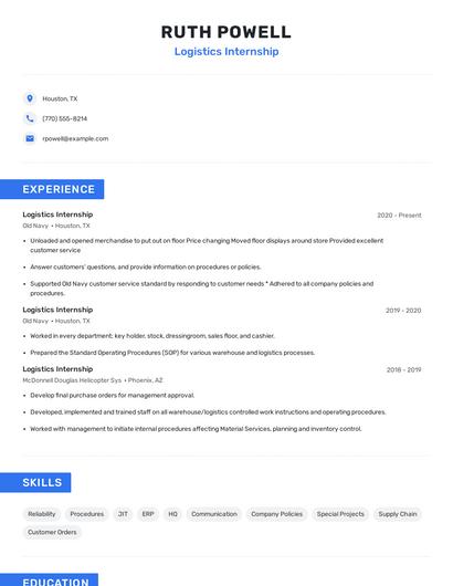 Logistics Internship Resume