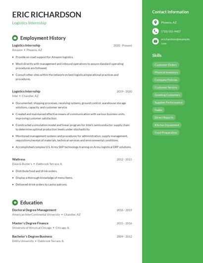 Logistics Internship Resume