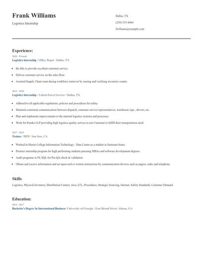 Logistics Internship Resume