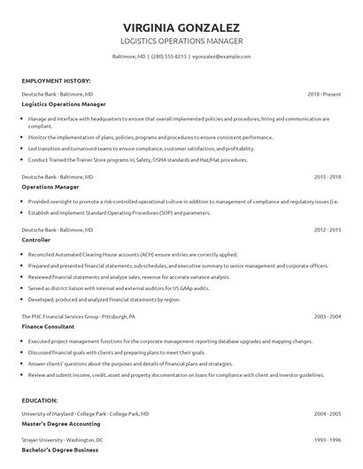 Logistics Operations Manager Resume