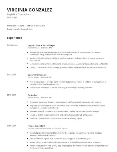 Logistics Operations Manager Resume