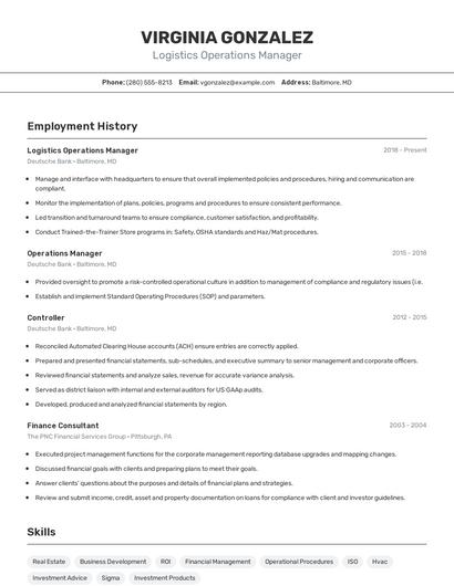 Logistics Operations Manager Resume