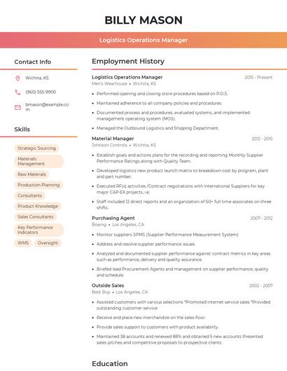 Logistics Operations Manager Resume