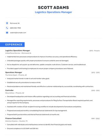 Logistics Operations Manager Resume