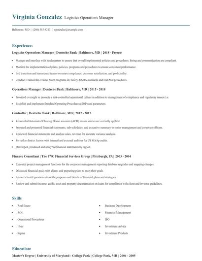 Logistics Operations Manager Resume