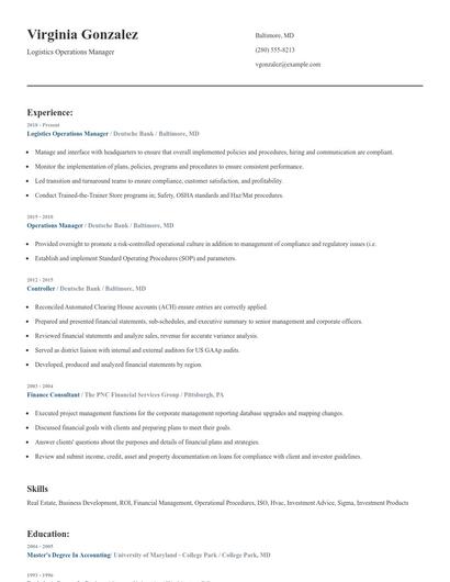 Logistics Operations Manager Resume