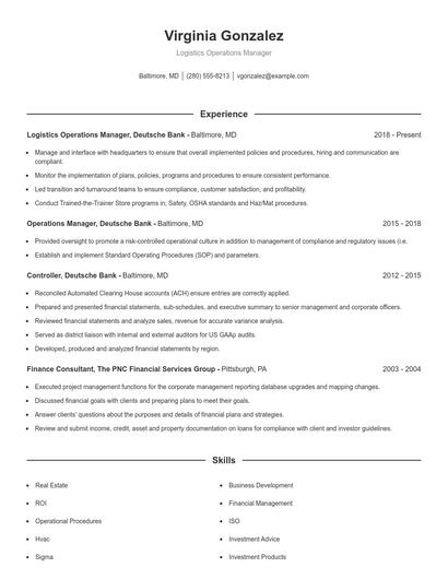 Logistics Operations Manager Resume
