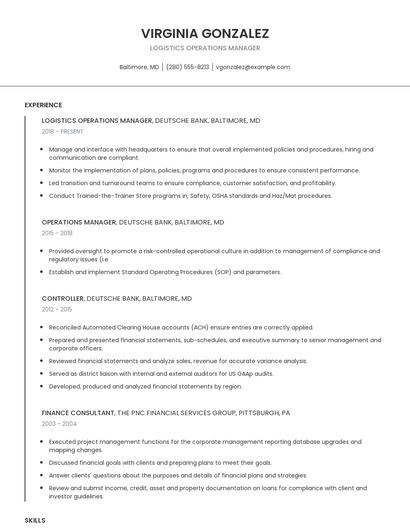 Logistics Operations Manager Resume