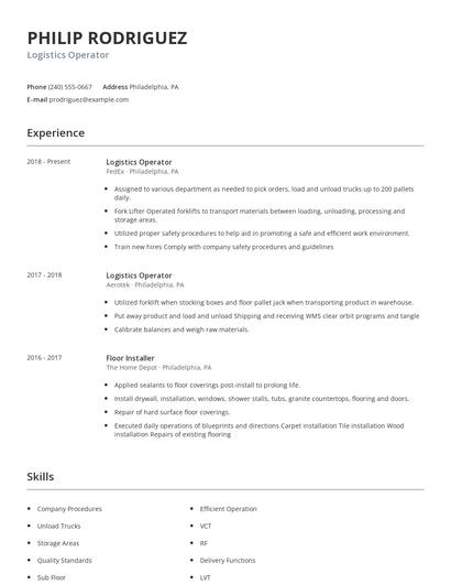Logistics Operator Resume
