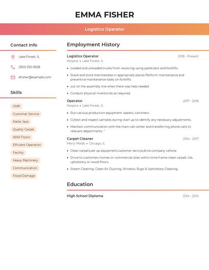 Logistics Operator Resume