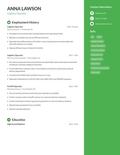 Logistics Operator Resume