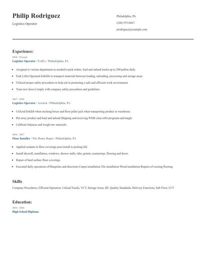 Logistics Operator Resume