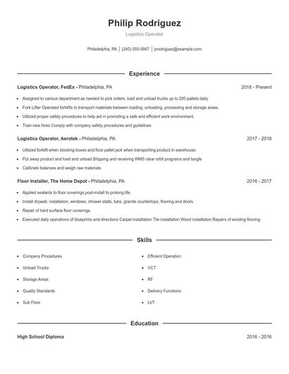 Logistics Operator Resume