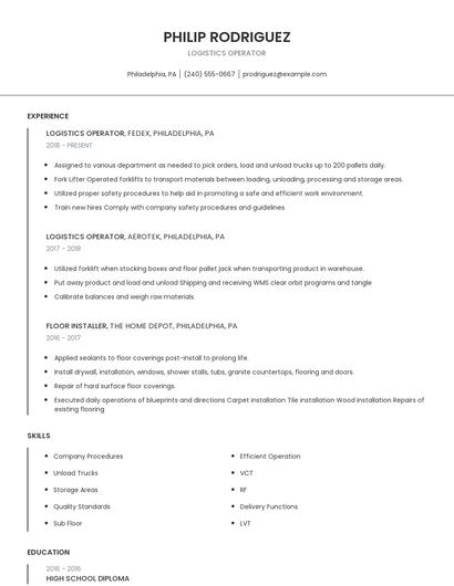 Logistics Operator Resume