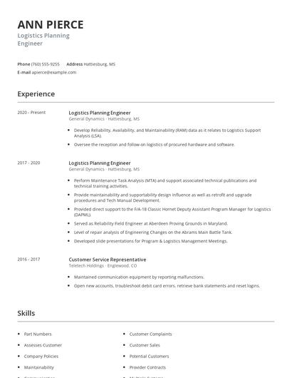 Logistics Planning Engineer Resume