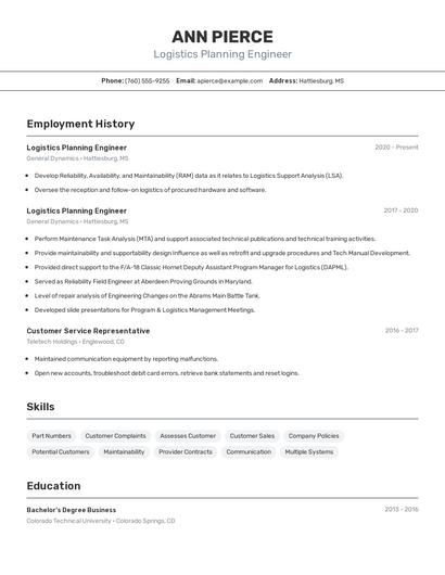 Logistics Planning Engineer Resume