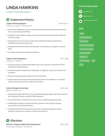 Logistics Planning Engineer Resume