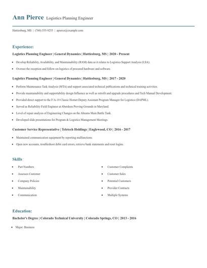 Logistics Planning Engineer Resume