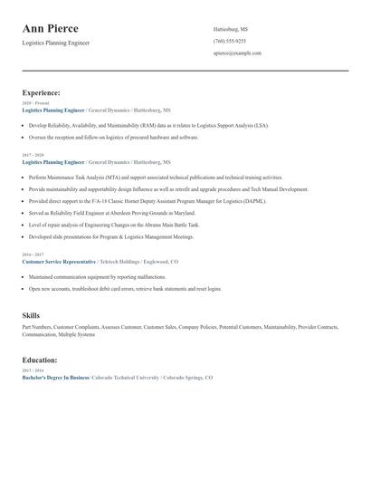 Logistics Planning Engineer Resume