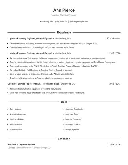 Logistics Planning Engineer Resume