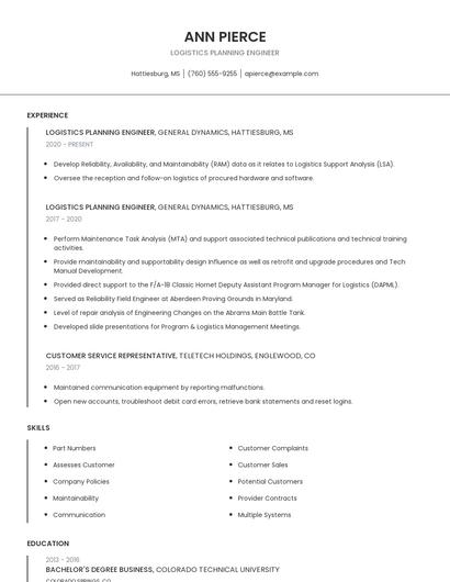 Logistics Planning Engineer Resume